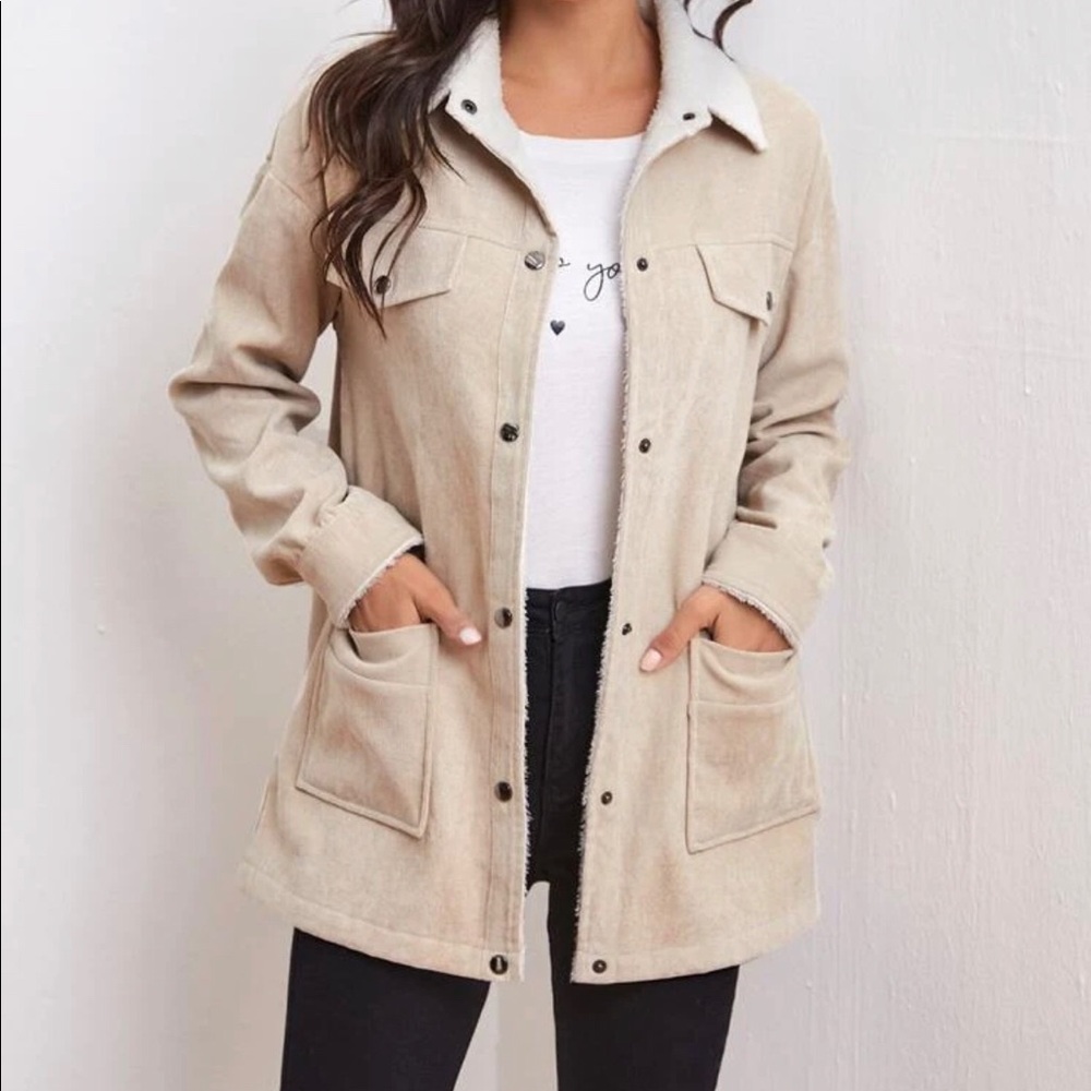 Corduroy TEDDY lined coat - Picture 9 of 14